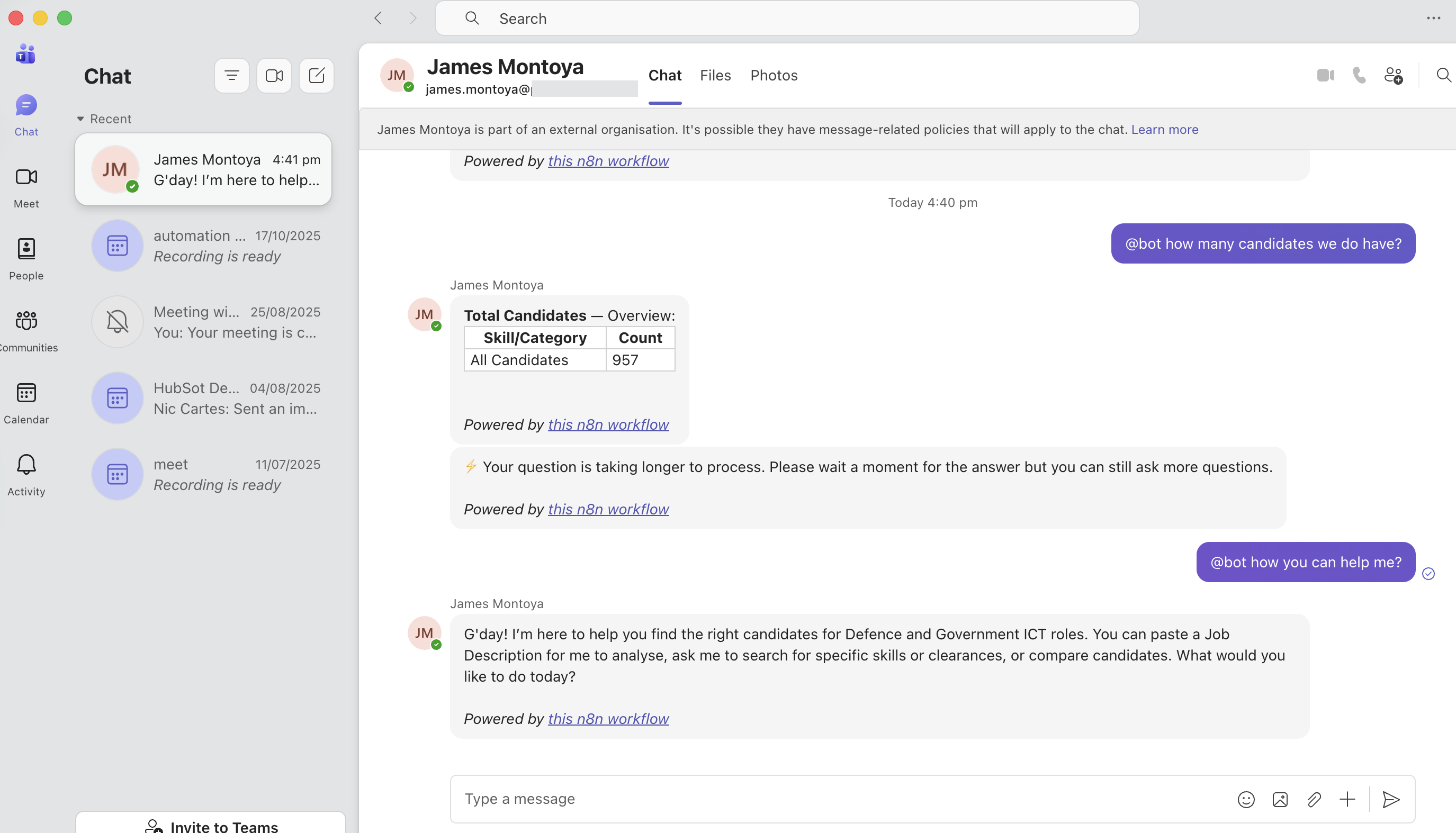 Teams Chatbot Interface